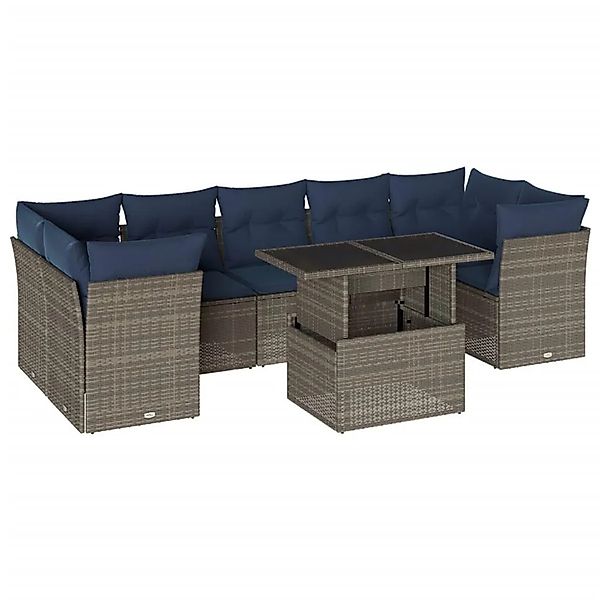 vidaXL 8-Tlg Gartensofa-Set mit Kissen Grau Polyrattan 3266401 günstig online kaufen