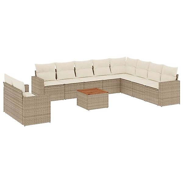 vidaXL 11-Tlg Garten-Sofagarnitur mit Kissen Beige Poly Rattan 3224196 günstig online kaufen