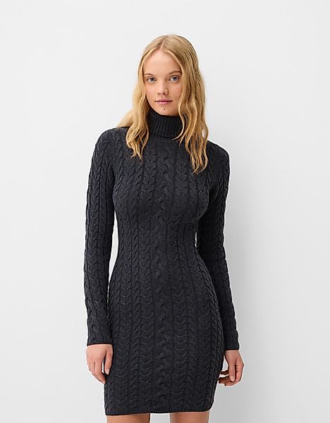 Bershka Minikleid Mit Stehkragen Und Flechtmuster Damen L Dunkelgrau günstig online kaufen