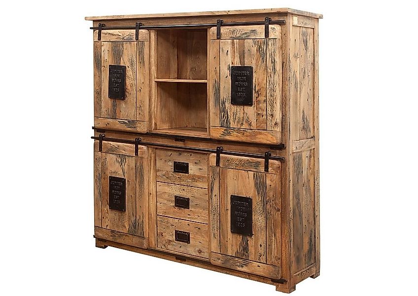 Massivmoebel24 Highboard RAILWAY (Massivholz), Mango 150x45x160 natur lacki günstig online kaufen