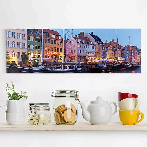 Leinwandbild Architektur & Skyline - Panorama Kopenhagener Hafen am Abend günstig online kaufen