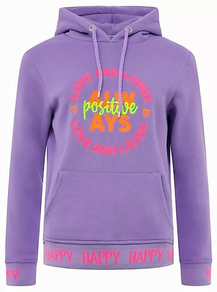 Zwillingsherz Sweatshirt "Always positive" mit Kapuze und neonfarbenem Aufs günstig online kaufen