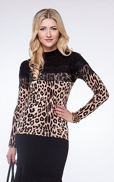 Passioni Strickpullover mit schlichtem Schwarz und Leopardenmuster günstig online kaufen