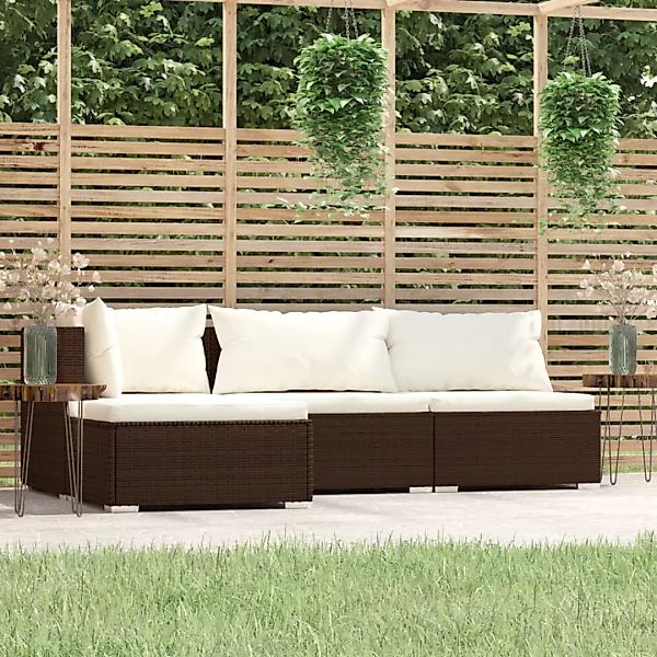 4-tlg. Garten-lounge-set Mit Auflagen Braun Poly Rattan günstig online kaufen