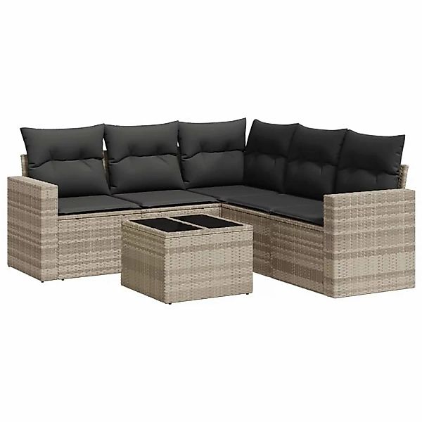 vidaXL 6-tlg Garten-Sofagarnitur mit Kissen Hellgrau Poly Rattan Modell 17 günstig online kaufen