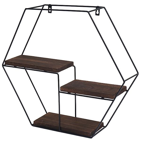 BERLINLODGE Wandregal Sechseckig HxBxT 43x49x11cm 3 Regalböden Metall Massi günstig online kaufen