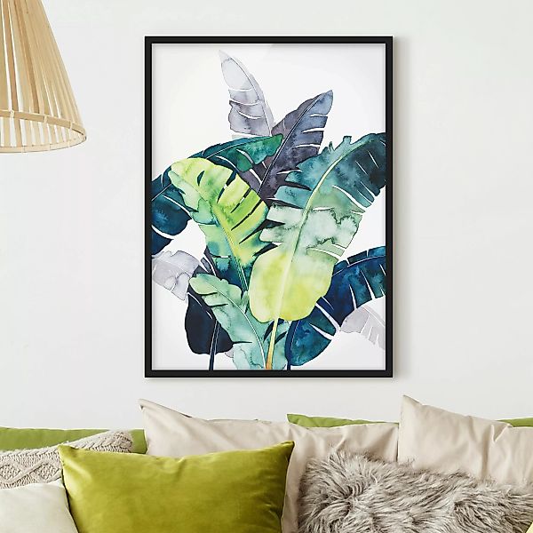 Bild mit Rahmen Kunstdruck - Hochformat Exotisches Blattwerk - Banane günstig online kaufen