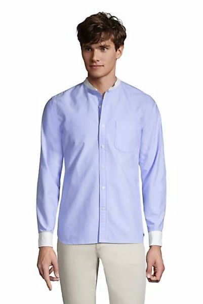 Oxfordhemd mit Großvater-Kragen, Modern Fit, Herren, Größe: M Normal, Blau, günstig online kaufen