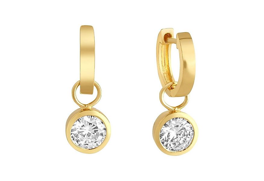 Zeeme Paar Creolen Silber 925 vergoldet mit weißen Zirkonia-Steinen günstig online kaufen