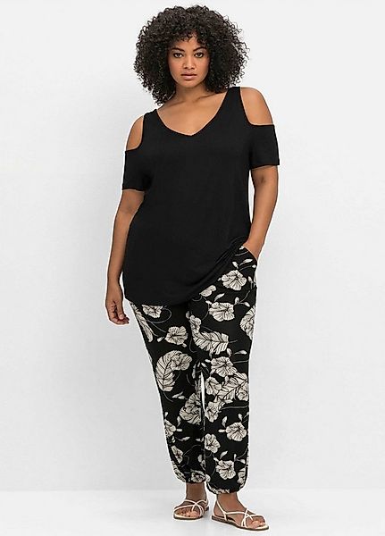 Sheego T-Shirt T-Shirt Kurzarm mit V-Ausschnitt, im schulterfreien Look günstig online kaufen