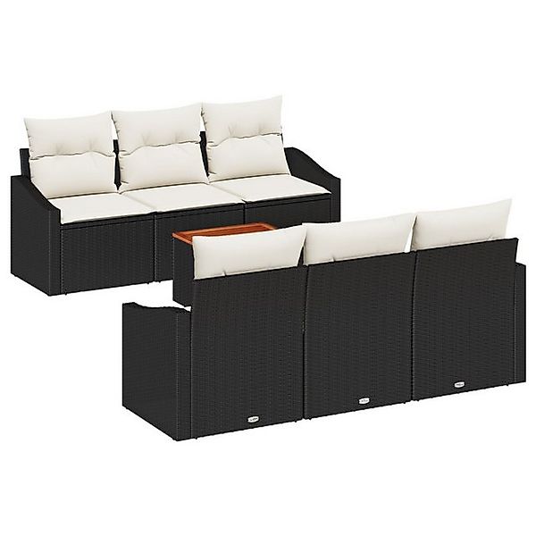 vidaXL Loungesofa 7-teiliges Garten-Sofa-Set mit Kissen Schwarz Poly-Rattan günstig online kaufen
