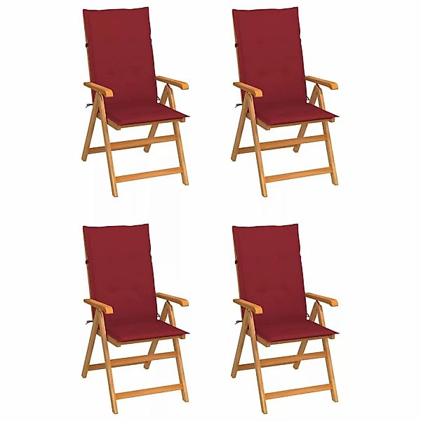 Gartenstühle 4 Stk. Mit Weinroten Kissen Massivholz Teak günstig online kaufen