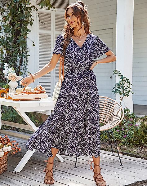 DEBAIJIA Dirndl Sommerkleid Damen V-Ausschnitt Kleid günstig online kaufen