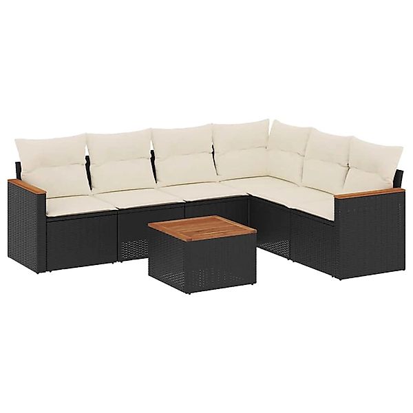 vidaXL 7-Tlg Garten-Sofagarnitur mit Kissen Schwarz Poly Rattan 3258409 günstig online kaufen
