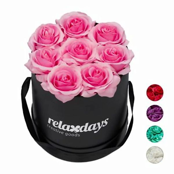 relaxdays Schwarze Rosenbox rund mit 8 Rosen rosa günstig online kaufen