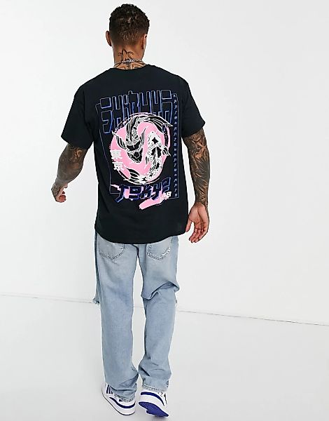 Topman – Oversize-T-Shirt in Schwarz mit Koi-Print auf Vorder- und Rückseit günstig online kaufen