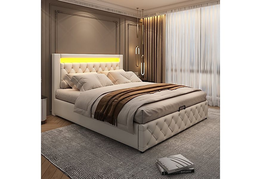 MODFU Polsterbett Bett mit Stauraum gepolstertem Kopfteil (160x200cm ohne M günstig online kaufen