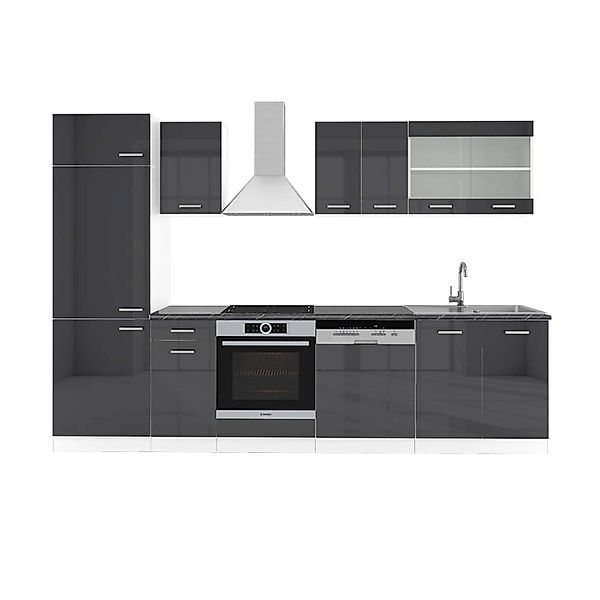 Vicco R-Line Küchenzeile Anthrazit Hochglanz/Weiß 300 cm AP Anthrazit günstig online kaufen