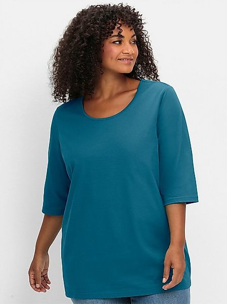 Sheego T-Shirt 3/4-Arm-Shirt 3/4-Arm mit Rundhalsausschnitt, gerade Schnitt günstig online kaufen