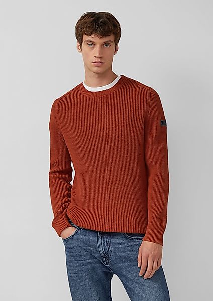 s.Oliver Strickpullover Strukturierter Baumwoll-Pullover mit Label-Patch günstig online kaufen