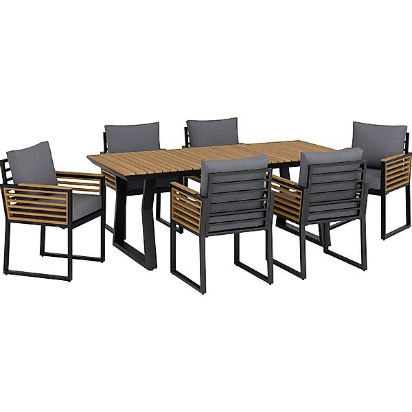 Esstischgruppe Folkston 7-teilig Aluminium FSC® Akazienholz günstig online kaufen