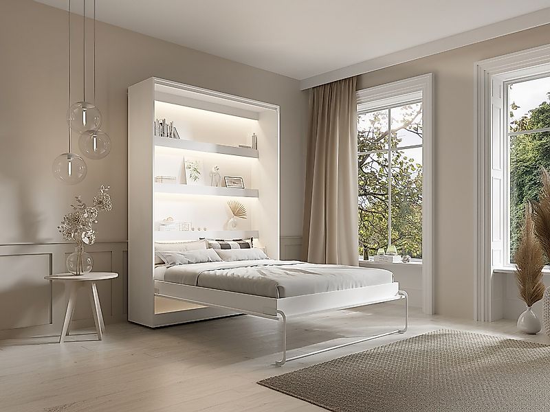 Schrankbett + Matratze - 140 x 200 cm - Manuelle vertikale Öffnung - Mit LE günstig online kaufen