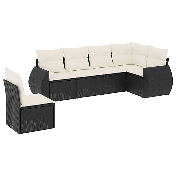 vidaXL 6-Tlg Garten-Sofagarnitur mit Kissen Schwarz Poly Rattan 3221425 günstig online kaufen