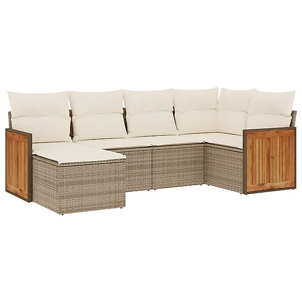 vidaXL 6-Tlg Garten-Sofagarnitur mit Kissen Beige Poly Rattan 3227857 günstig online kaufen