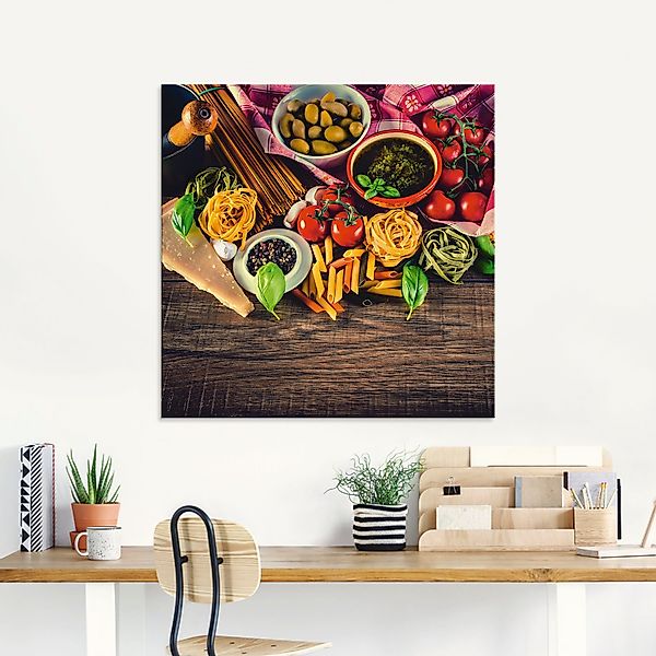 Artland Glasbild Italienisch mediterrane Lebensmittel, Lebensmittel günstig online kaufen
