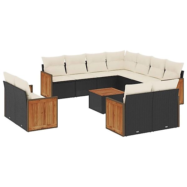 vidaXL 12-Tlg Garten-Sofagarnitur mit Kissen Schwarz Poly Rattan 3228184 günstig online kaufen