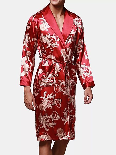 Herren Satin Pyjama mit Blumendruck Robe Glatte, lockere, atmungsaktive Lou günstig online kaufen