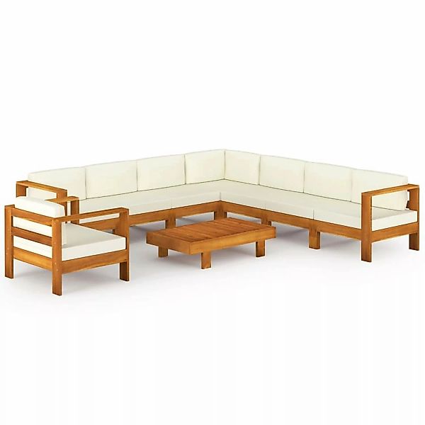 9-tlg. Garten-lounge-set Mit Creme Auflagen Massivholz Akazie günstig online kaufen