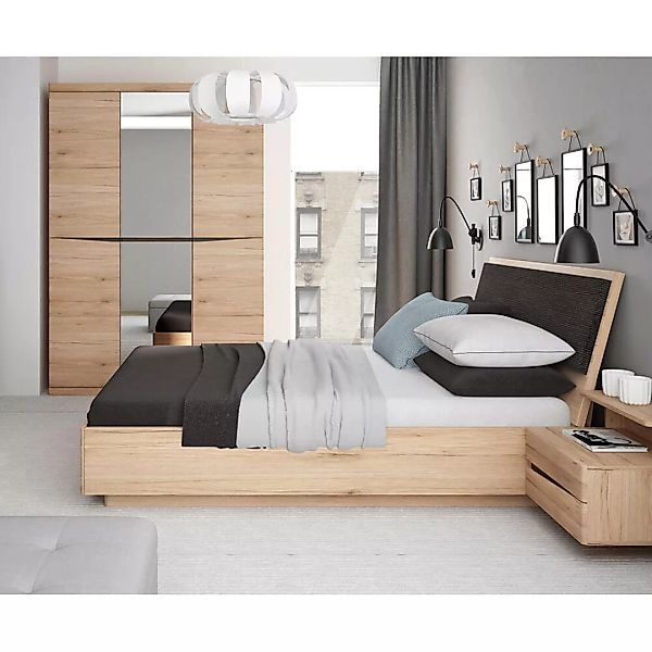Schlafzimmer Set mit Bettgestell Liegefläche 140x200 cm SANFORD-129 in Eich günstig online kaufen