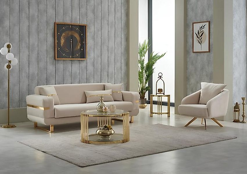 JVmoebel Sofa Sofagarnitur Dreisitzer Sofa Stoffsofa Polstersofa Beige Sess günstig online kaufen