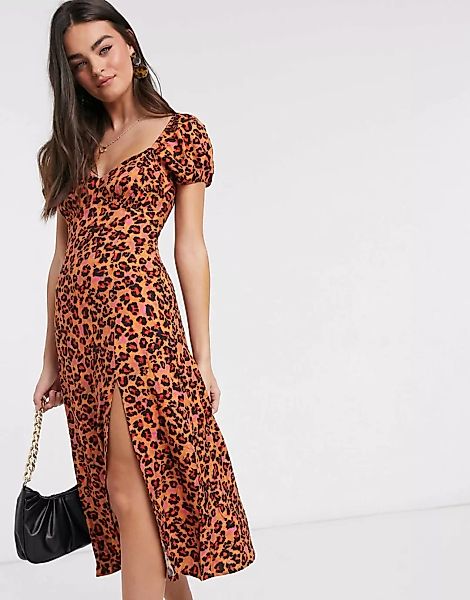 French Connection – Kleid mit Animalprint in Orange-Mehrfarbig günstig online kaufen