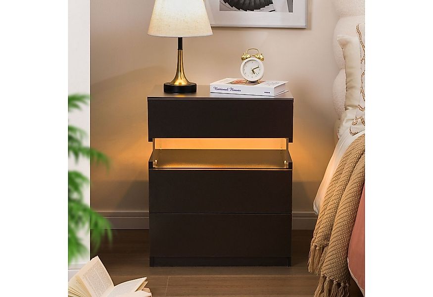 BlingBin Nachttisch LED Nachttisch mit 3 Schubladen Moderner Schlafzimmer-B günstig online kaufen