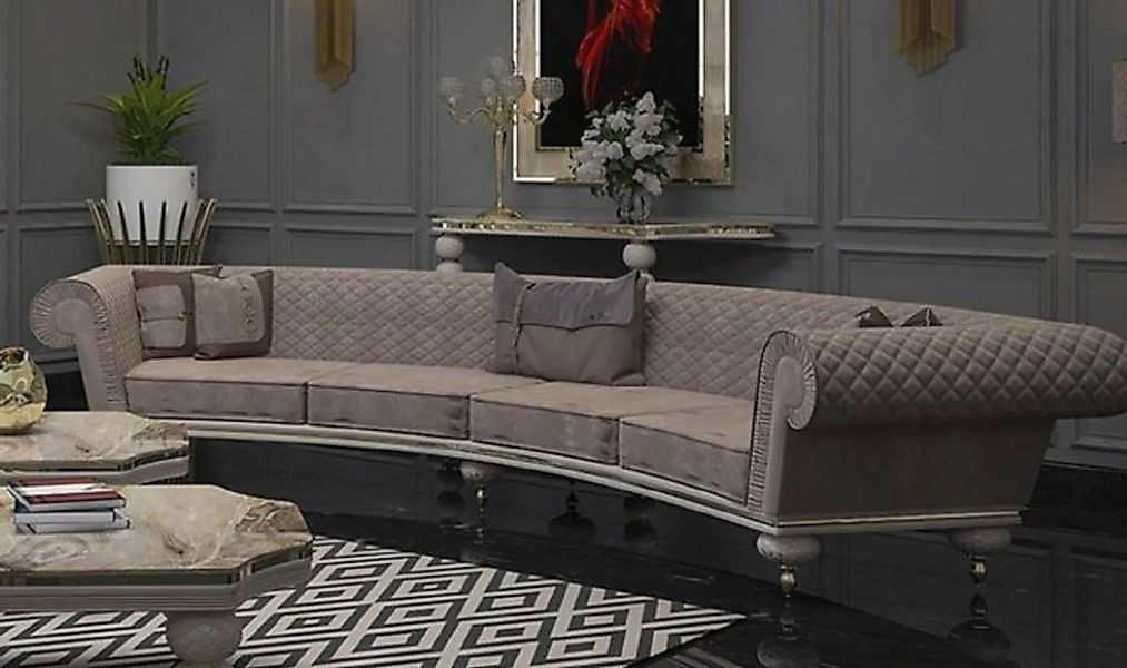 Casa Padrino Sofa Luxus Art Deco Sofa Grau / Gold - Gebogenes Wohnzimmer So günstig online kaufen