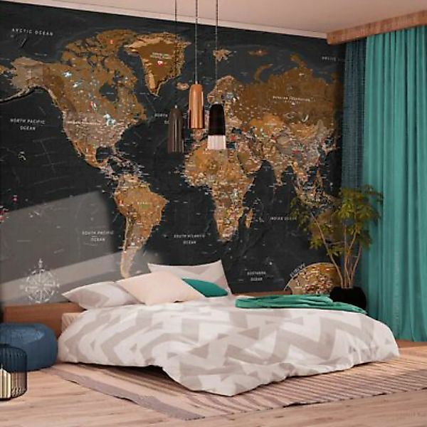 artgeist Fototapete World: Stylish Map braun Gr. 150 x 105 günstig online kaufen