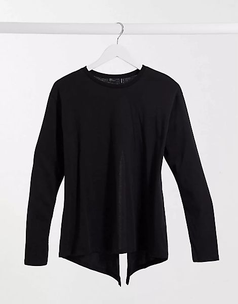 ASOS DESIGN – Langärmliges Shirt in Schwarz mit Rückenschlitz günstig online kaufen