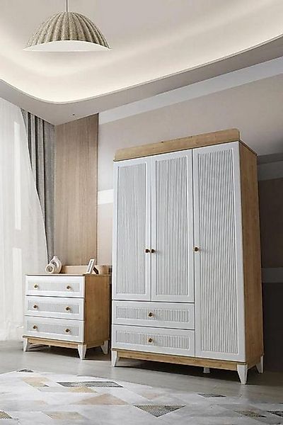 Xlmoebel Kleiderschrank Neue 2-teilige Holzmöbel-Kombination in Weiß für Sc günstig online kaufen
