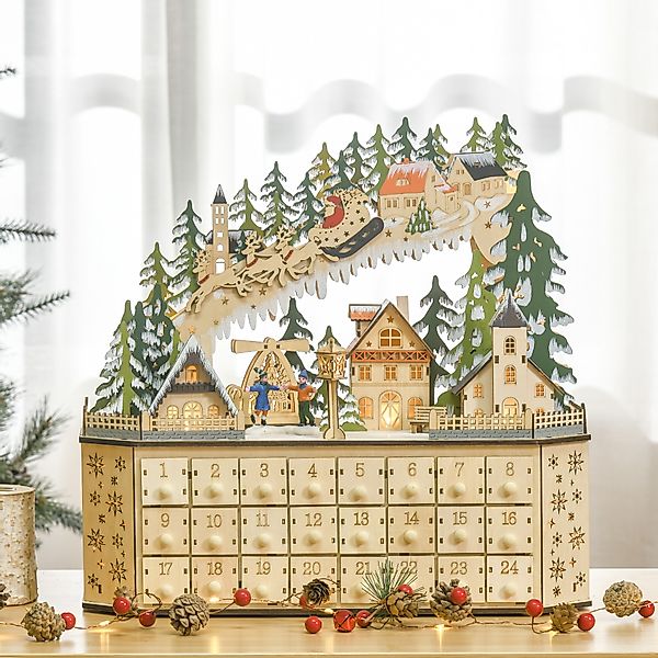 HOMCOM Adventskalender zum Befüllen mit 24 Schubladen und LED-Lichtern, Wei günstig online kaufen