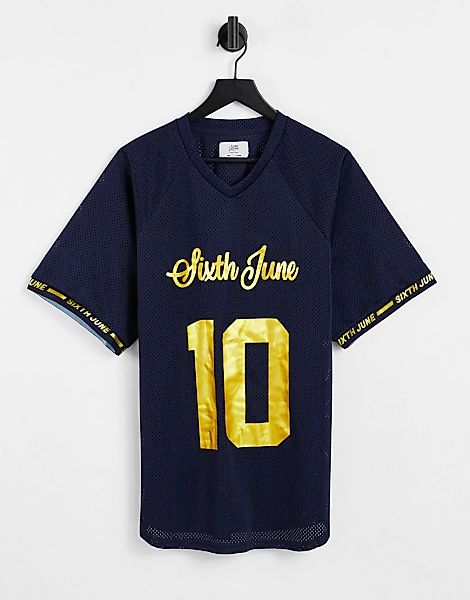 Sixth June – Oversize T-Shirt aus Netzstoff-Jersey in Marineblau mit golden günstig online kaufen