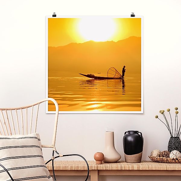 Poster - Quadrat Fischer im Sonnenaufgang günstig online kaufen