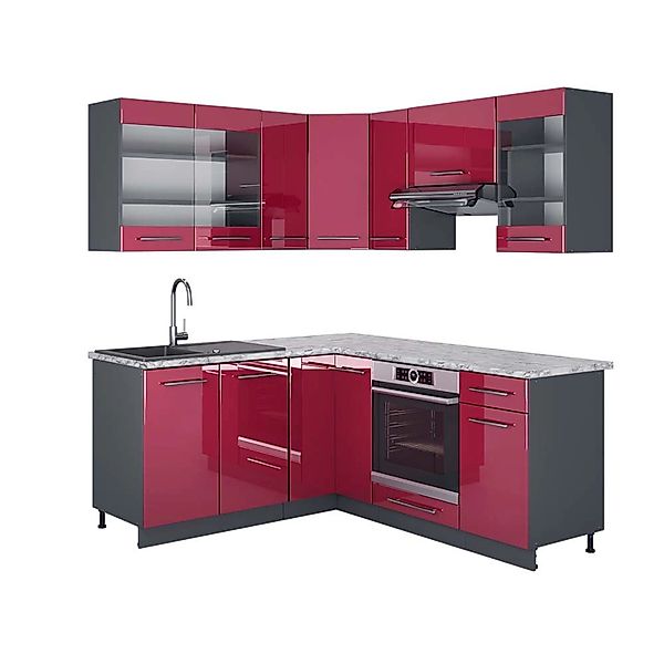 Vicco Fame-Line Eckküche Bordeaux Hochglanz/Anthrazit 160 x 190 cm AP Marmo günstig online kaufen