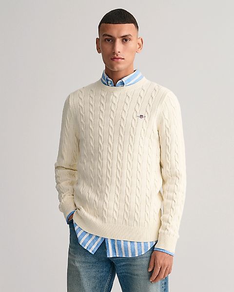Gant Strickpullover "COTTON CABLE C-NECK" mit Wappen-Logostickerei auf der günstig online kaufen