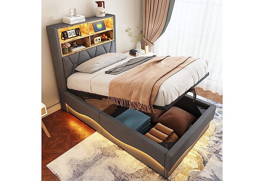 STILVORA Polsterbett 90x200 mit LED-Licht&USB,Jugendbett Einzelbett mit Lat günstig online kaufen