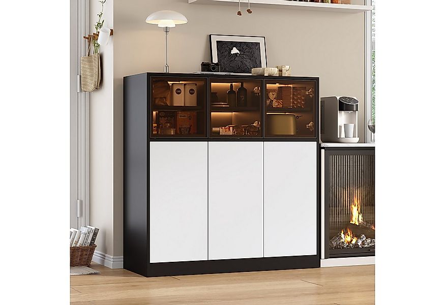 i@home Sideboard Küchenschrank, mit Beleuchtung, mit 3 Glastüren, 3 weiße T günstig online kaufen