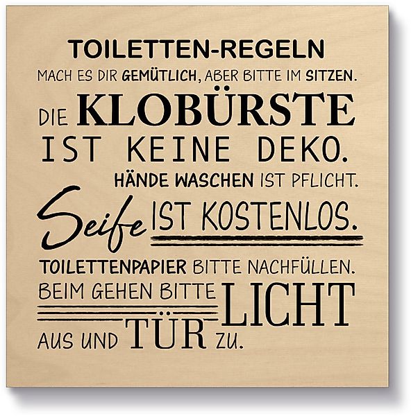 Artland Holzbild Toilettenregeln, Sprüche & Texte günstig online kaufen