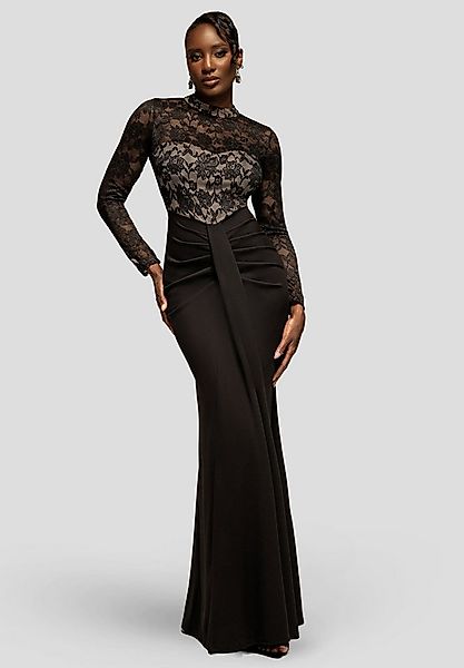 Goddiva Maxikleid Lace High Neck Sheer Bodice Long Sleeve Maxi Dress langes günstig online kaufen
