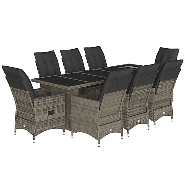 vidaXL 9-Tlg Garten-Bistro-Set mit Kissen Grau Poly Rattan 3277240 günstig online kaufen
